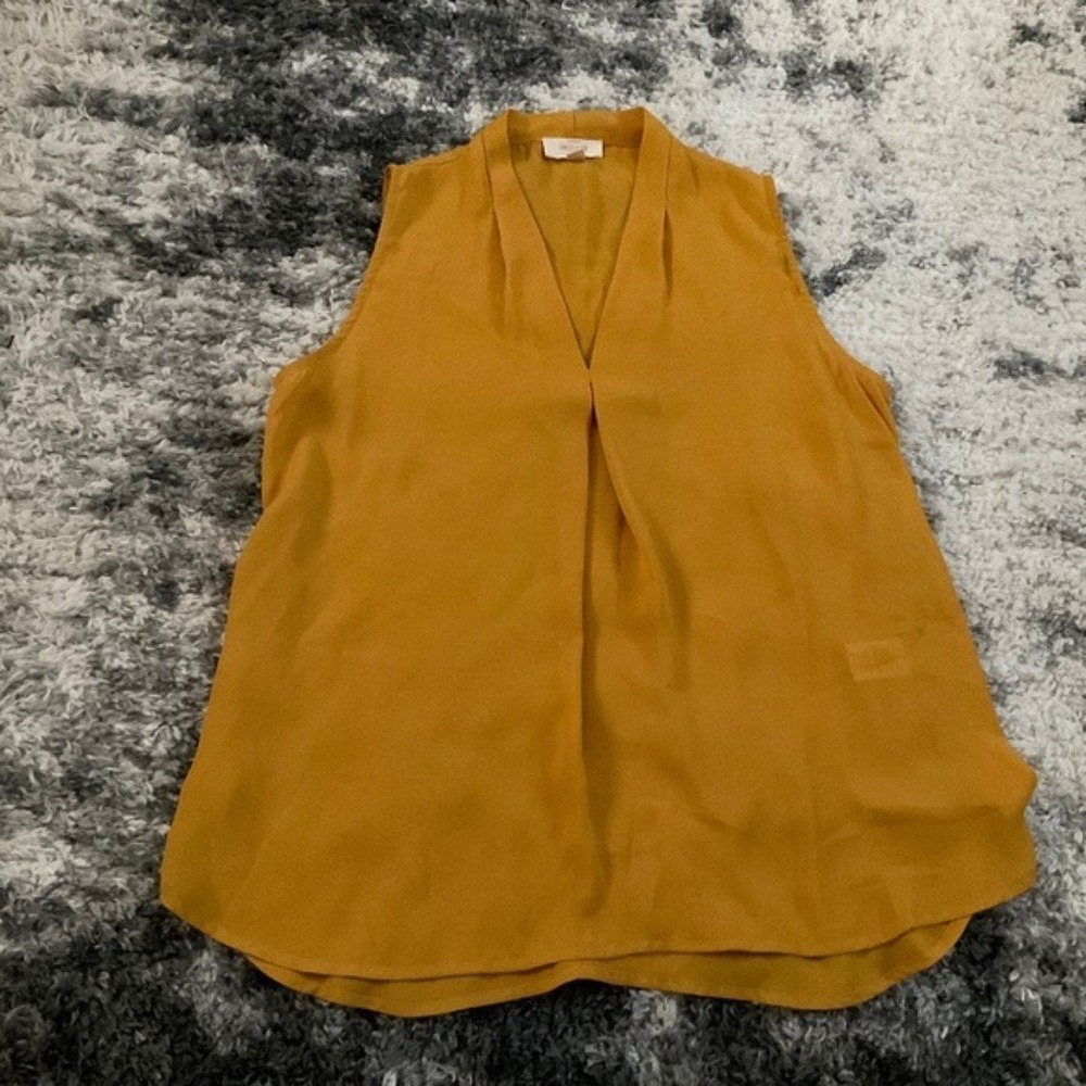 Chocolate Mustard Yellow Sleeveless V Neck Blouse Top